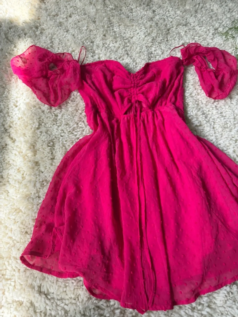 Vibrant hot pink FAVLUX Hot Pink cute spring dolly Off-the-Shoulder Puff Sleeve